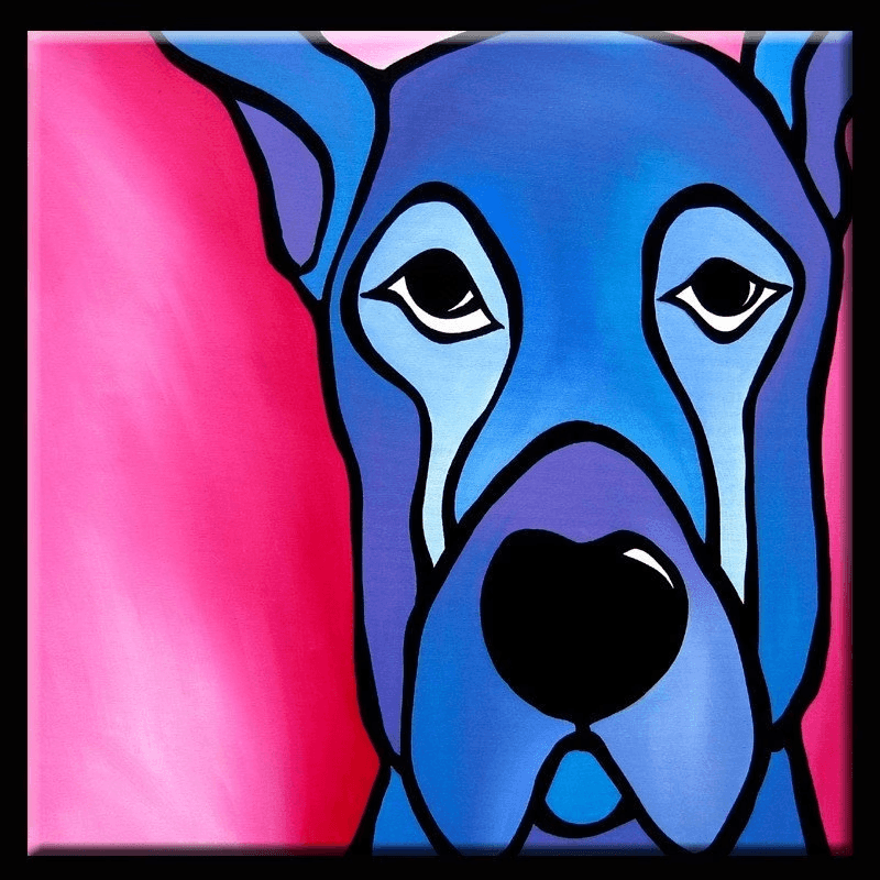 Original Abstract painting Modern pop Art Portrait blue dog - Stay - Thomasfedro
