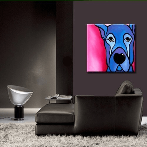 Original Abstract painting Modern pop Art Portrait blue dog - Stay - Thomasfedro
