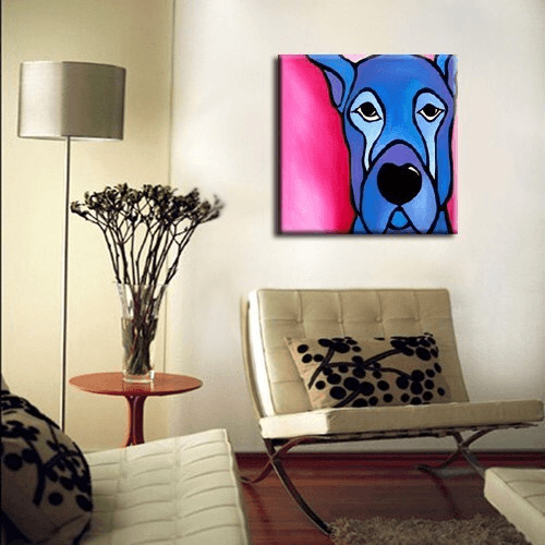 Original Abstract painting Modern pop Art Portrait blue dog - Stay - Thomasfedro