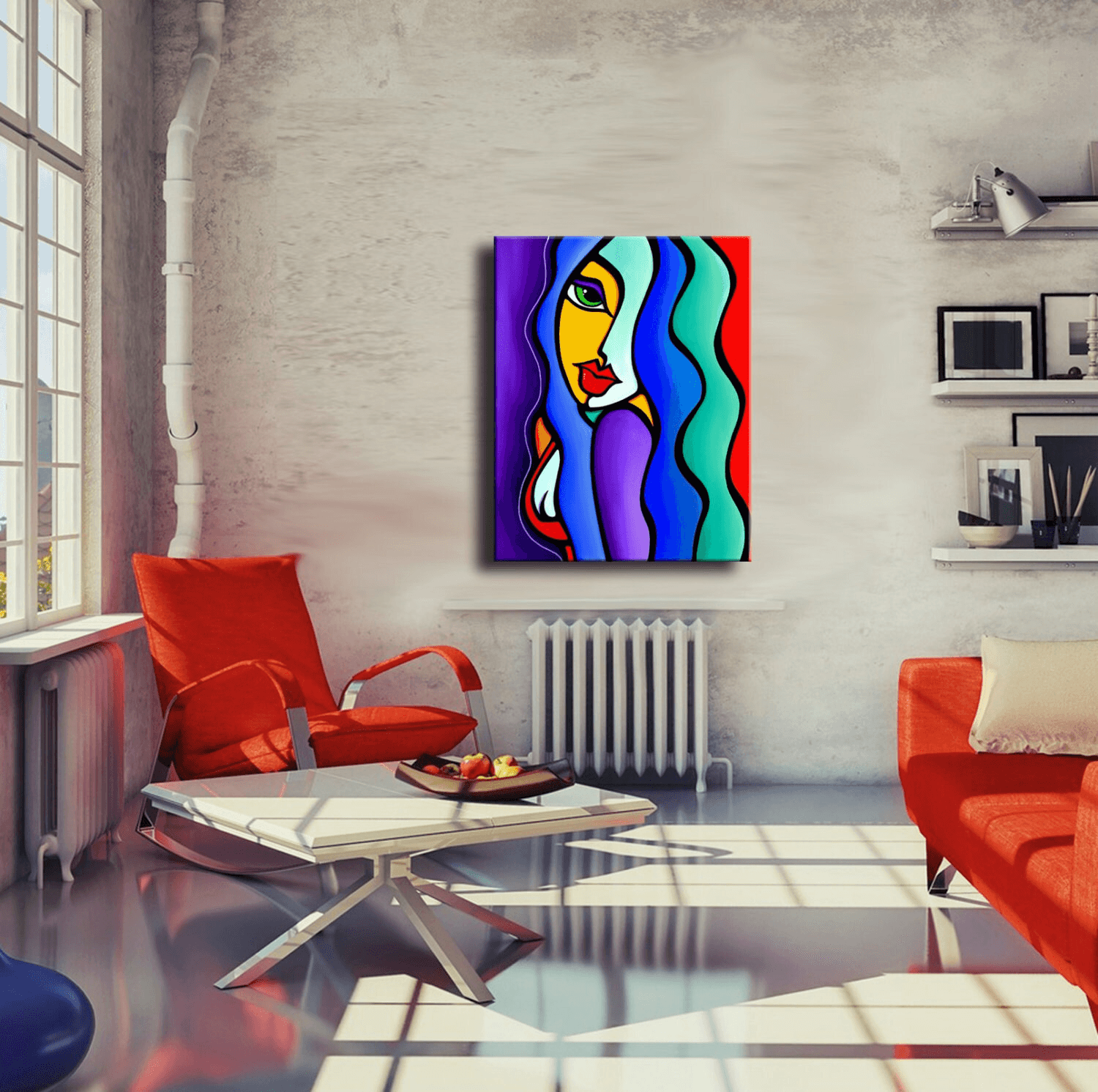 Abstract painting pop Art modern colorful purple blue portrait - Mrs Brightside - Thomasfedro