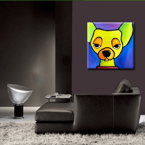 Original Abstract painting Modern pop Art colorful portrait green yellow dog - Dare Me - Thomasfedro