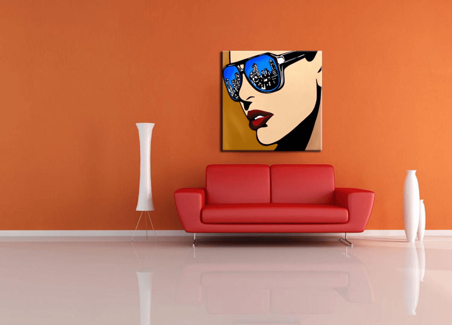 Abstract Pop Art painting colorful city blue huge woman portrait - Urban Vision - Thomasfedro