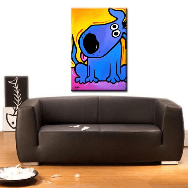 Abstract dog Original painting blue pop Art - Listen Well - Thomasfedro