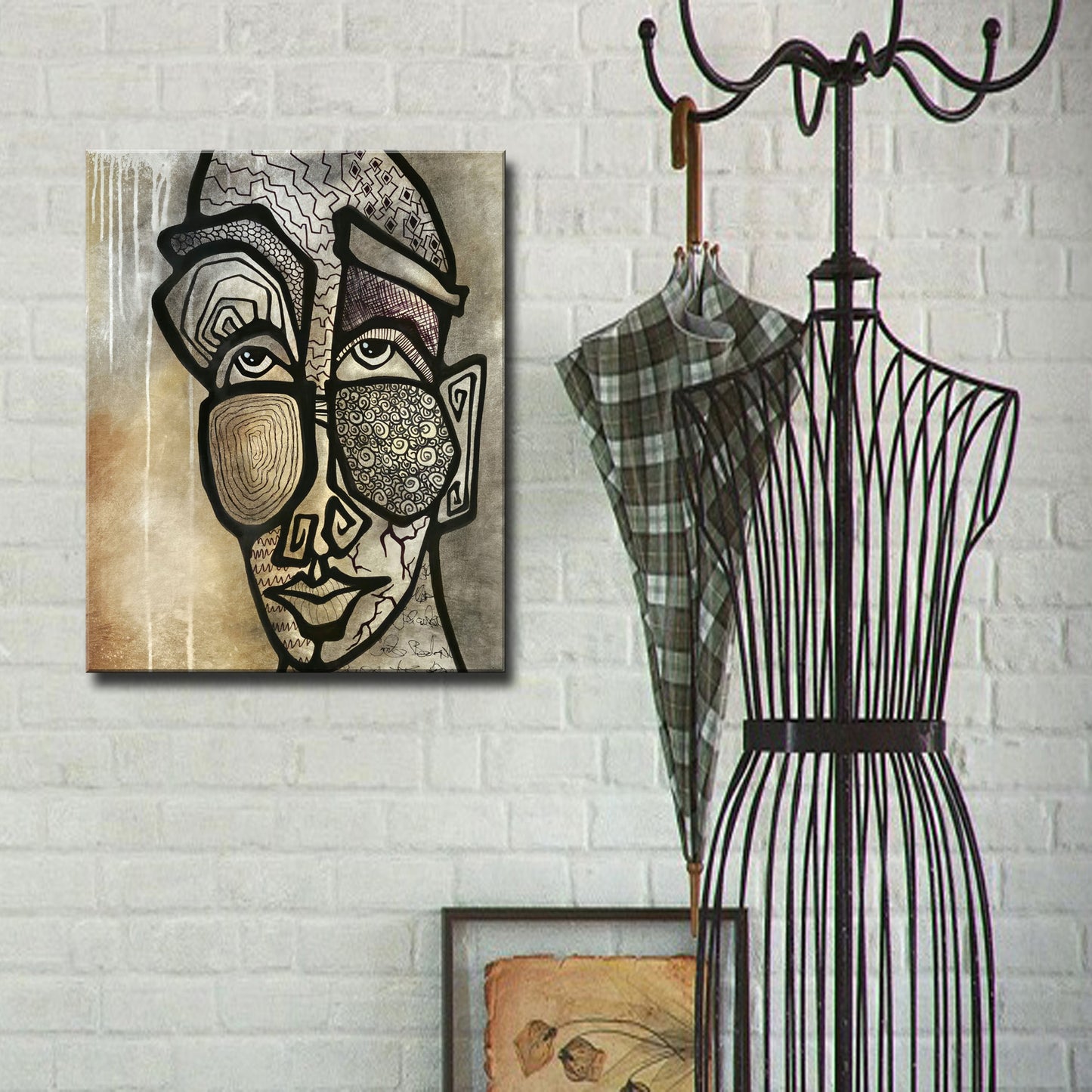 Abstract art original cubist painting - Severe