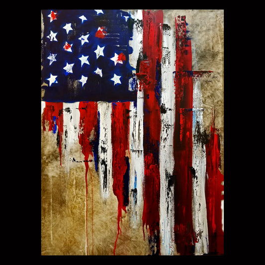 Abstract art original distressed flag painting - America