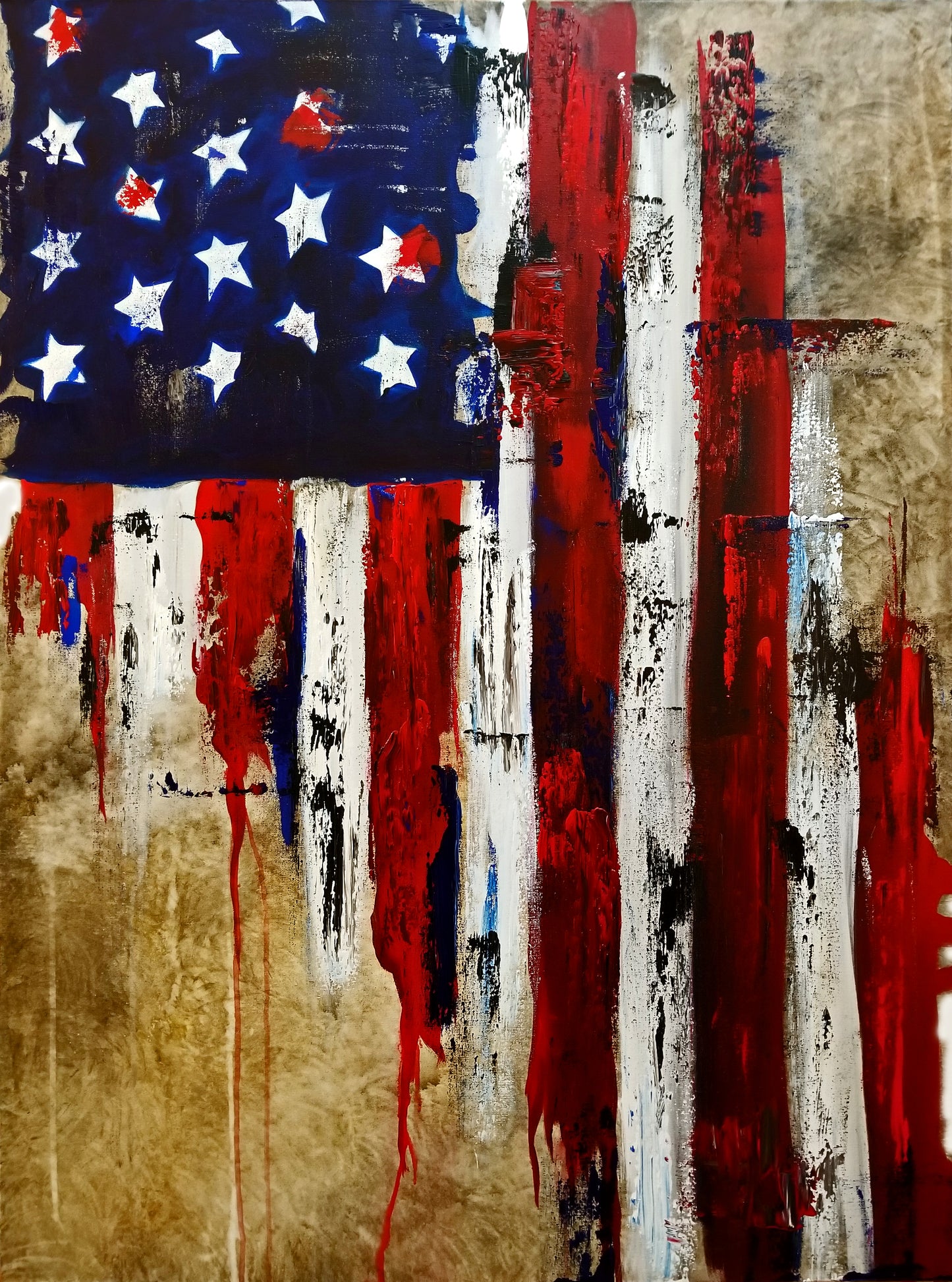Abstract art original distressed flag painting - America