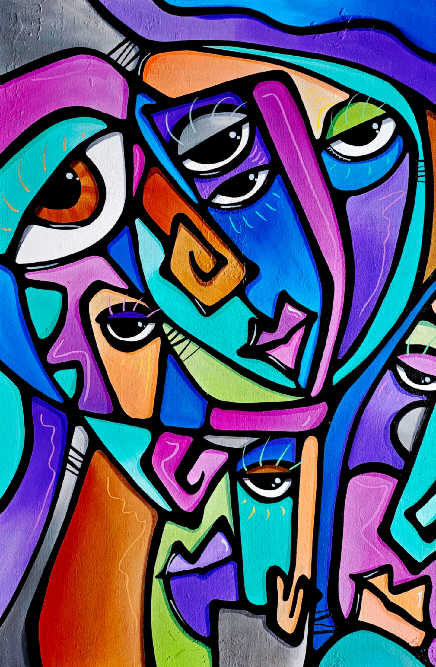 Abstract art original colorful cubist collage painting - Happy Dance