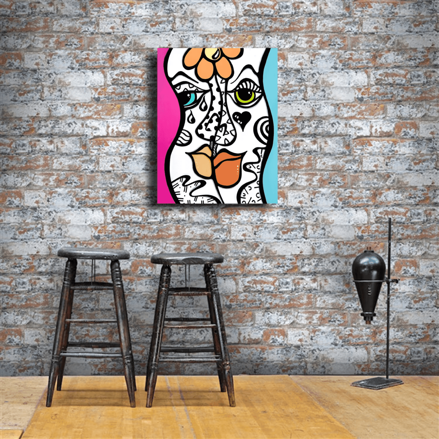 Abstract art painting original Modern pop Contemporary Faces - Stereo Love - Thomasfedro