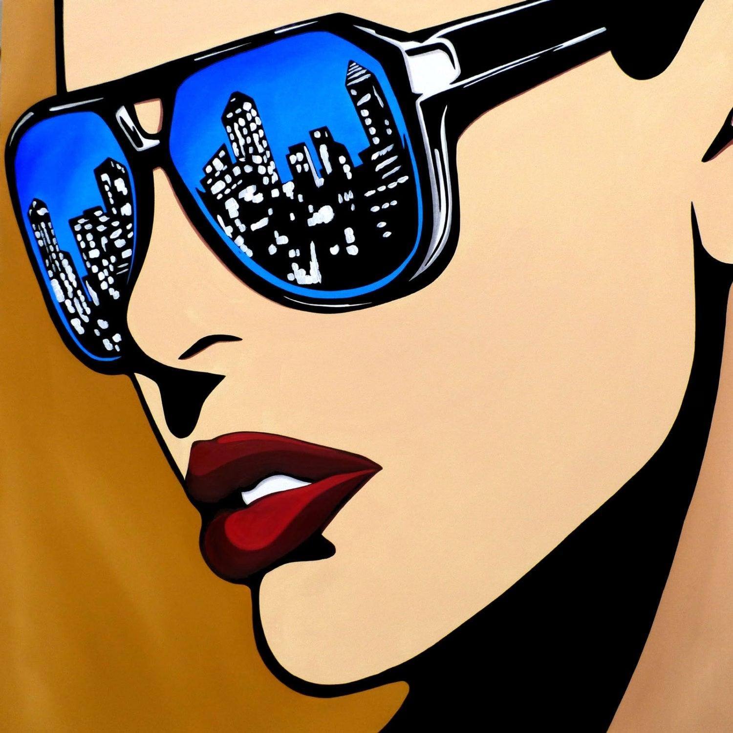 Abstract Pop Art painting colorful city blue huge woman portrait - Urban Vision - Thomasfedro