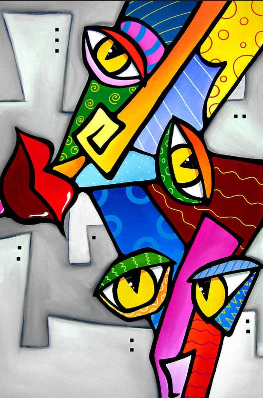 Canvas print original pop art funky faces - Happy - Thomasfedro