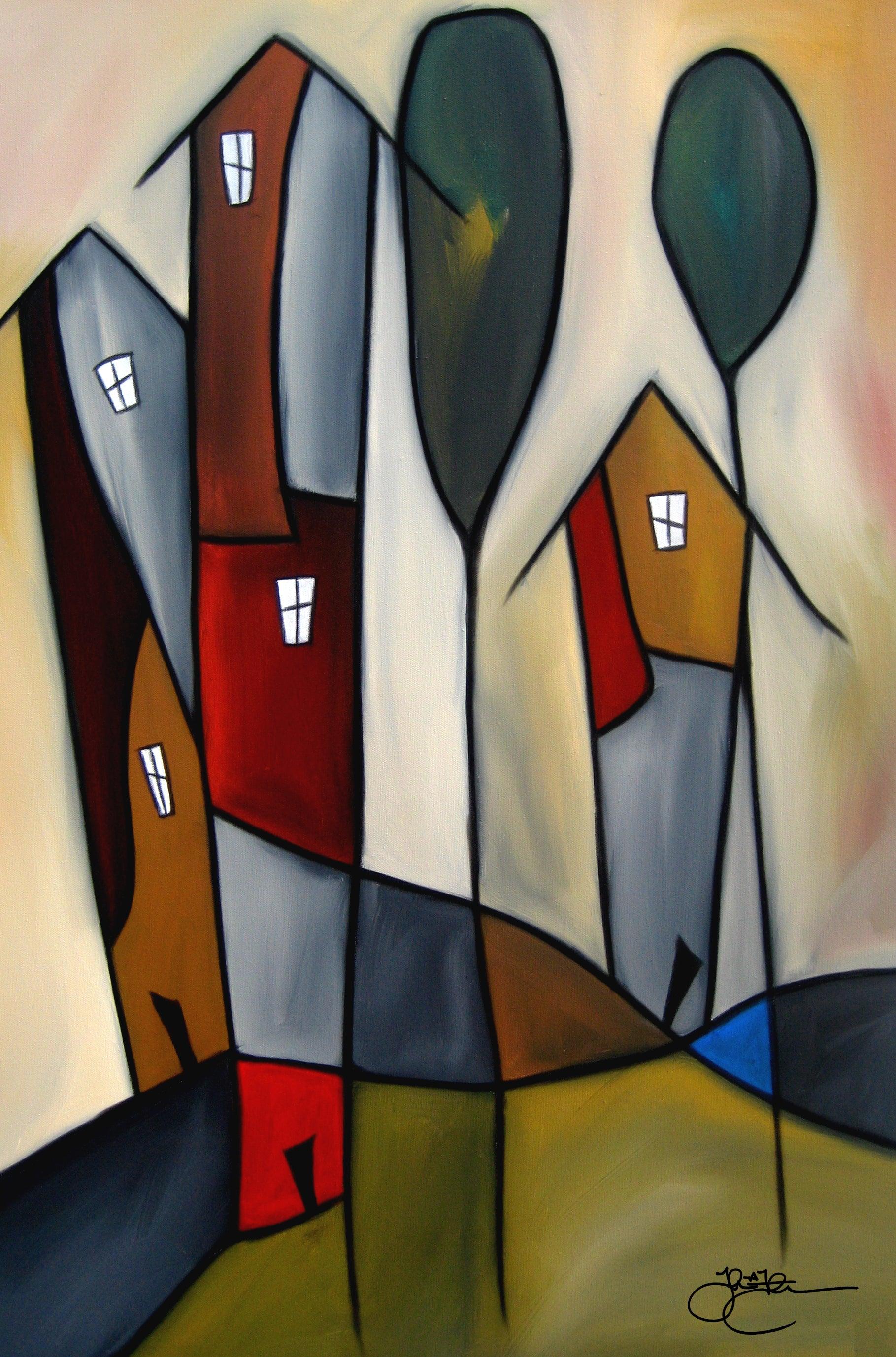 Original abstract houses canvas print - Out The Door - Thomasfedro