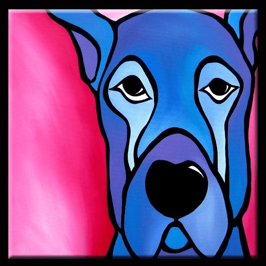 Original Abstract painting Modern pop Art Portrait blue dog - Stay - Thomasfedro