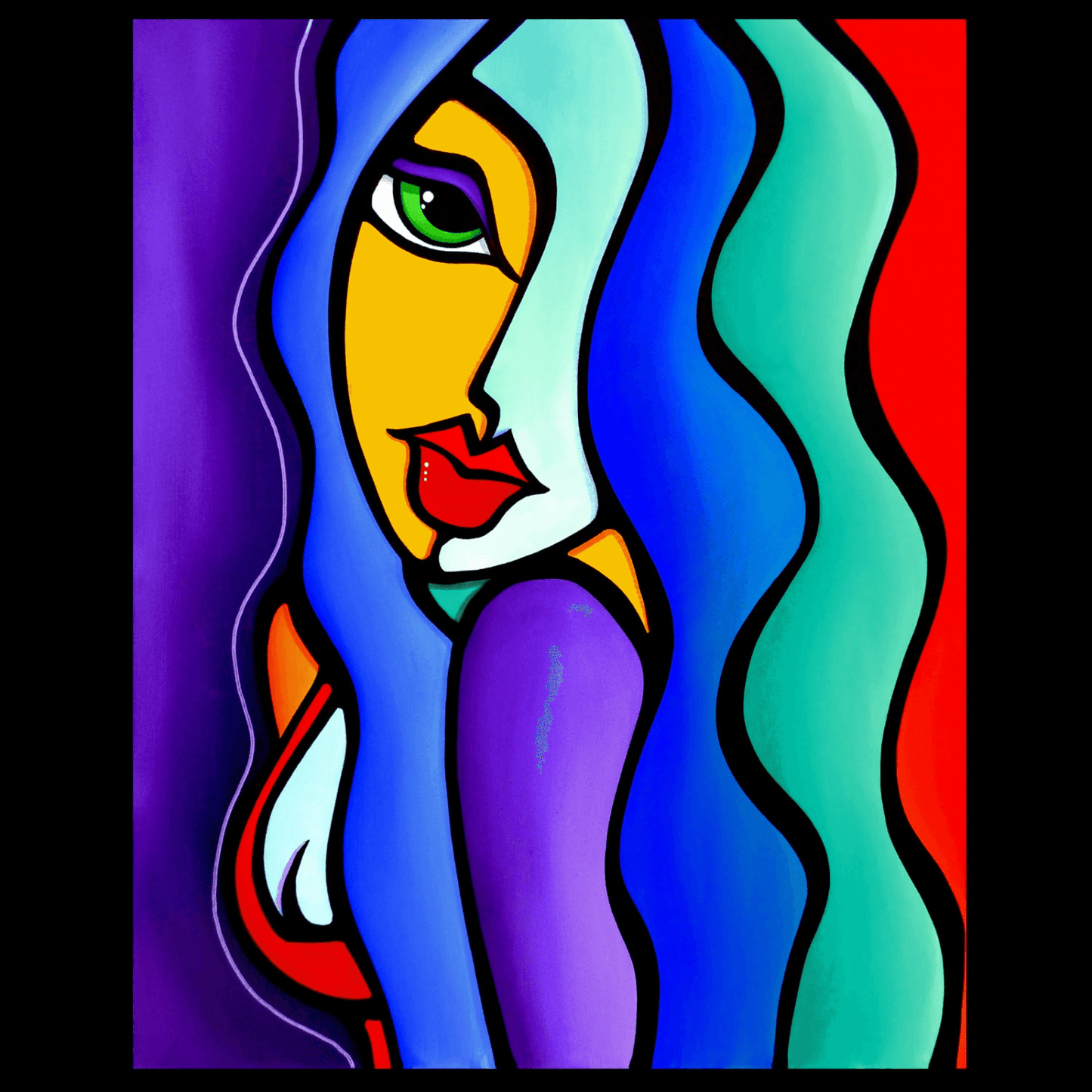 Abstract painting pop Art modern colorful purple blue portrait - Mrs Brightside - Thomasfedro