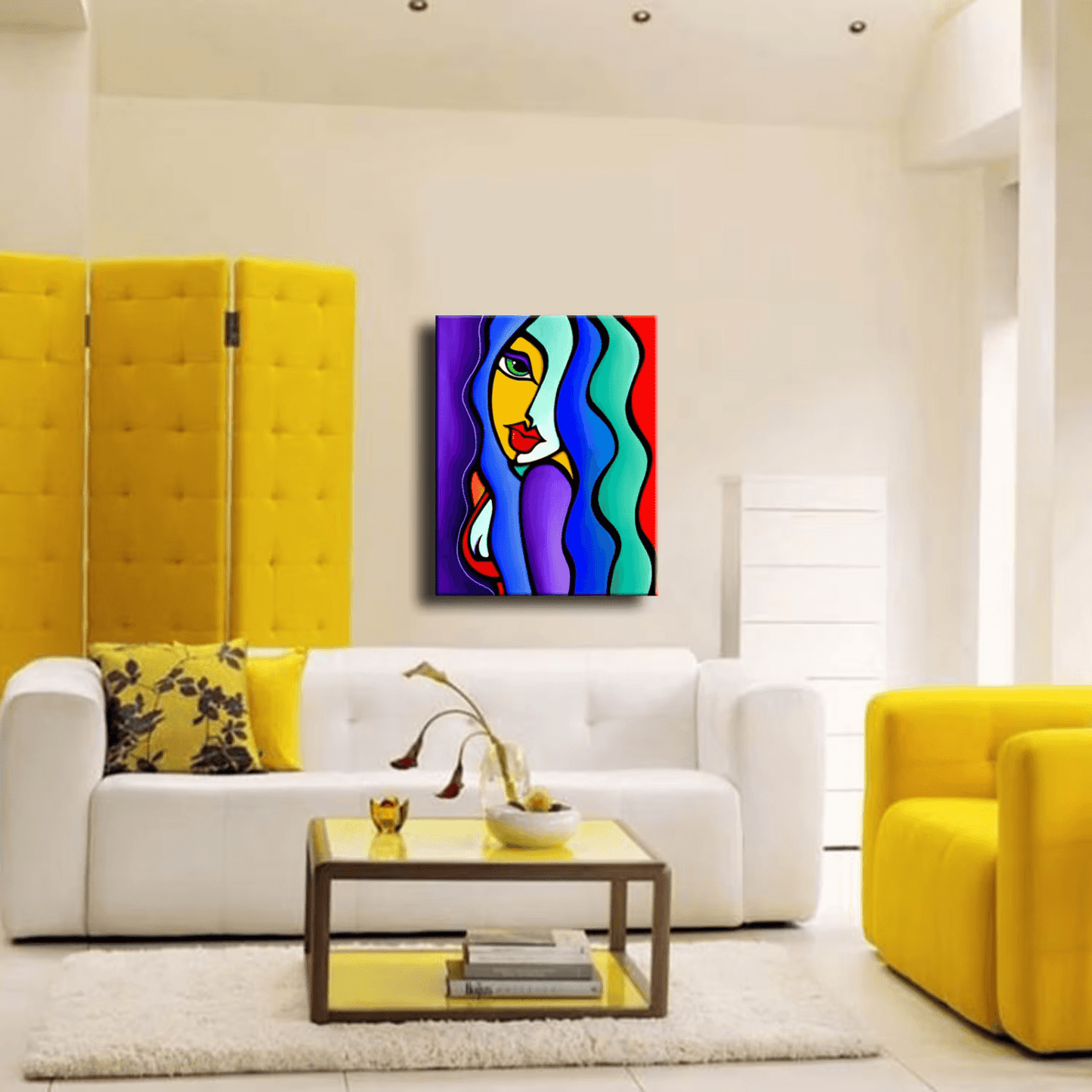 Abstract painting pop Art modern colorful purple blue portrait - Mrs Brightside - Thomasfedro