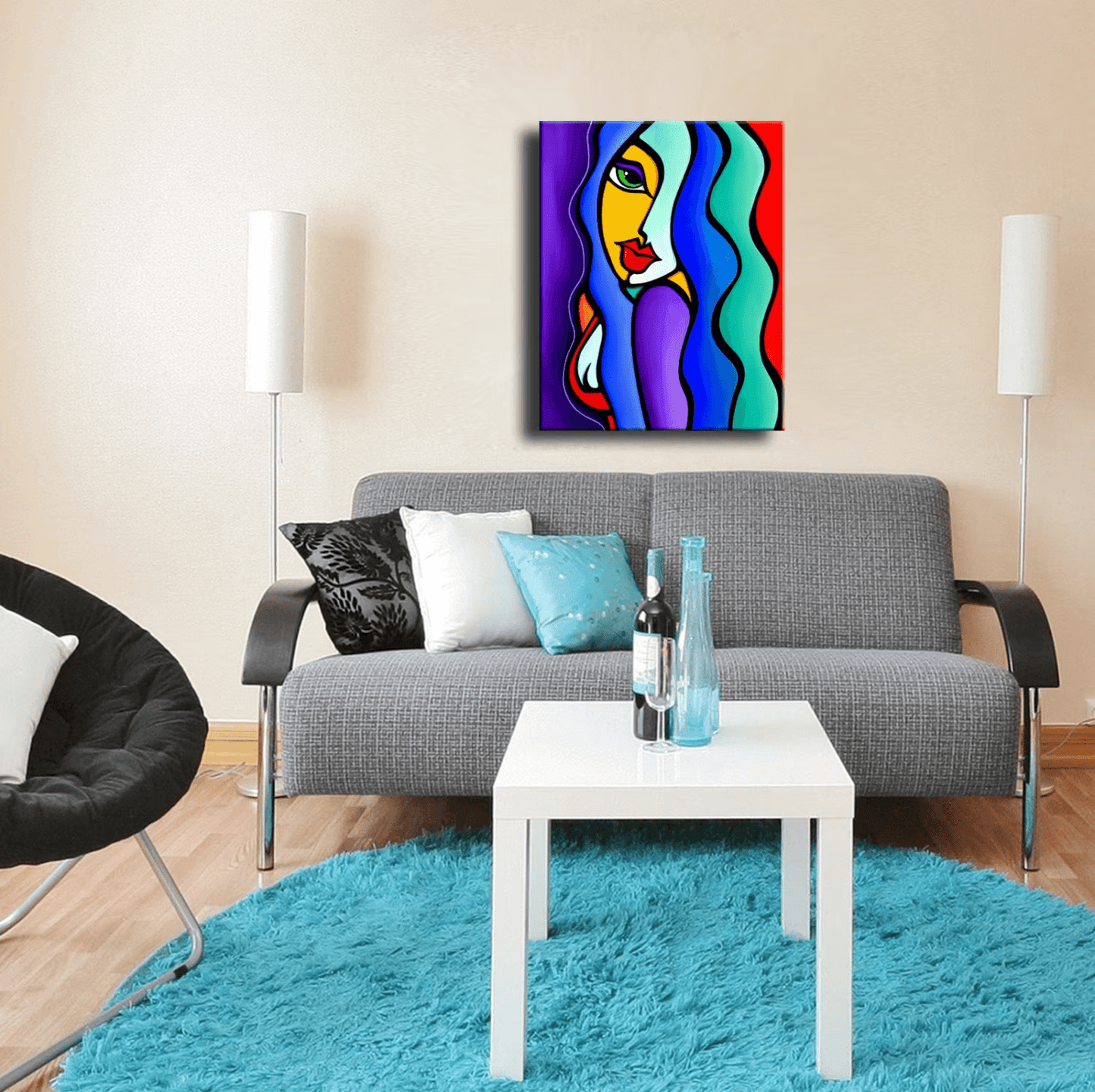 Abstract painting pop Art modern colorful purple blue portrait - Mrs Brightside - Thomasfedro