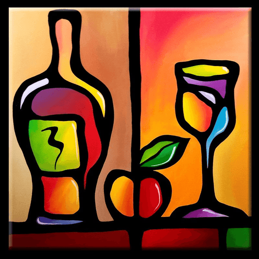 Original Abstract painting Modern pop Art large colorful cubist wine - Tasty - Thomasfedro