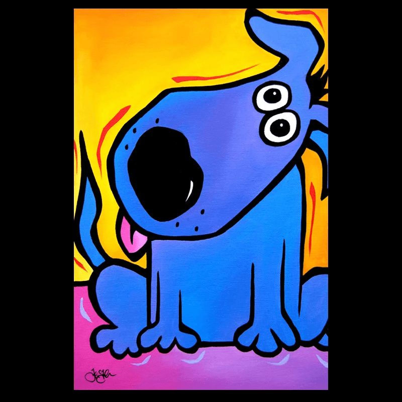 Abstract dog Original painting blue pop Art - Listen Well - Thomasfedro