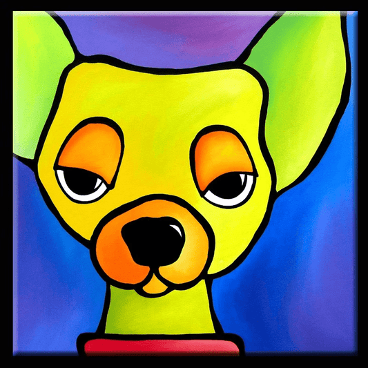 Original Abstract painting Modern pop Art colorful portrait green yellow dog - Dare Me - Thomasfedro