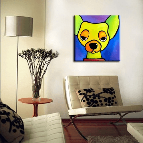 Original Abstract painting Modern pop Art colorful portrait green yellow dog - Dare Me - Thomasfedro