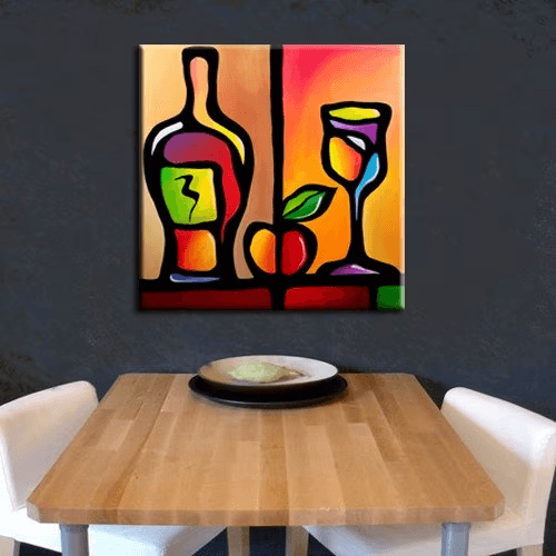 Original Abstract painting Modern pop Art large colorful cubist wine - Tasty - Thomasfedro
