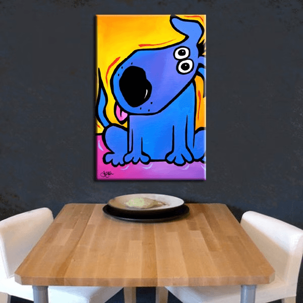 Abstract dog Original painting blue pop Art - Listen Well - Thomasfedro