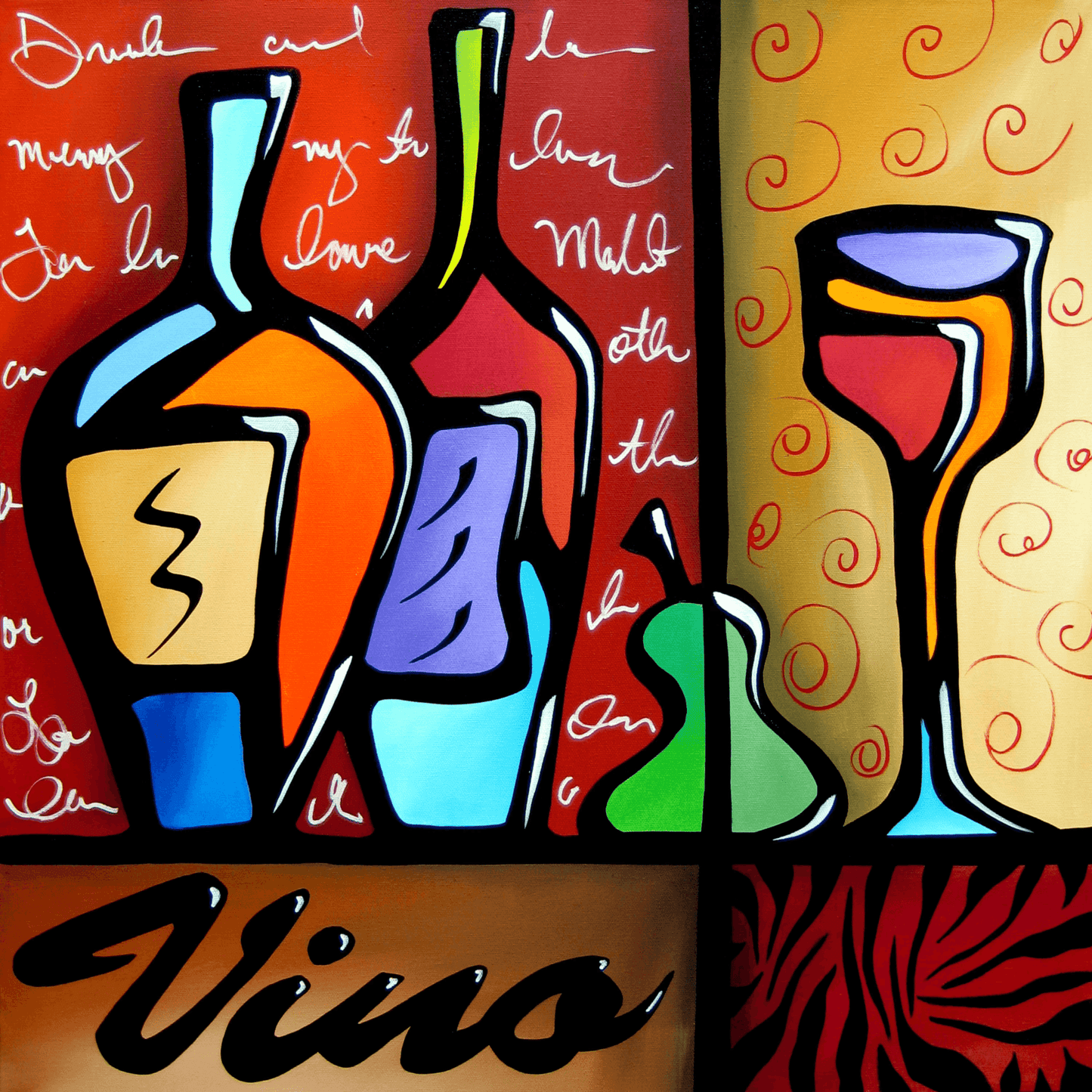 Abstract painting Modern pop Art original colorful cubist wine - Vino - Thomasfedro