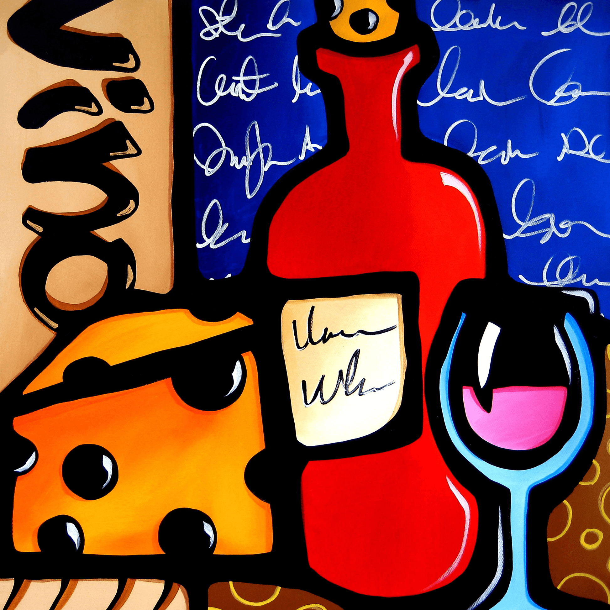Abstract painting Modern pop Art original colorful cubist wine - Good To Me - Thomasfedro