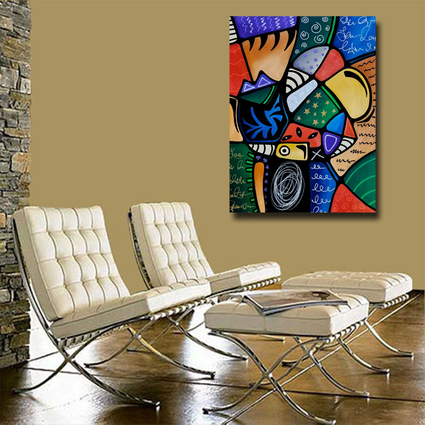 Abstract art original colorful cubist collage painting - Complexity