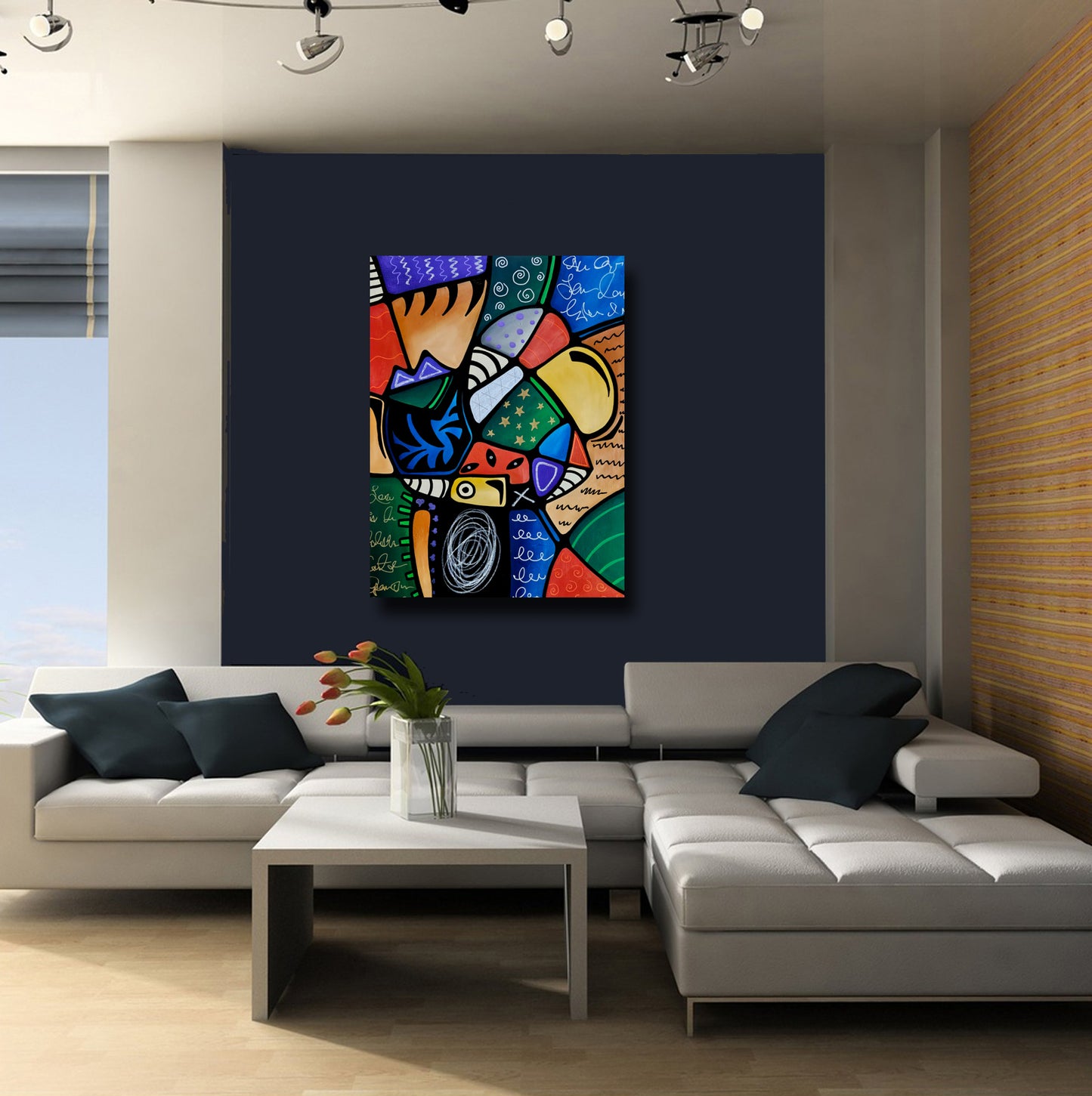 Abstract art original colorful cubist collage painting - Complexity