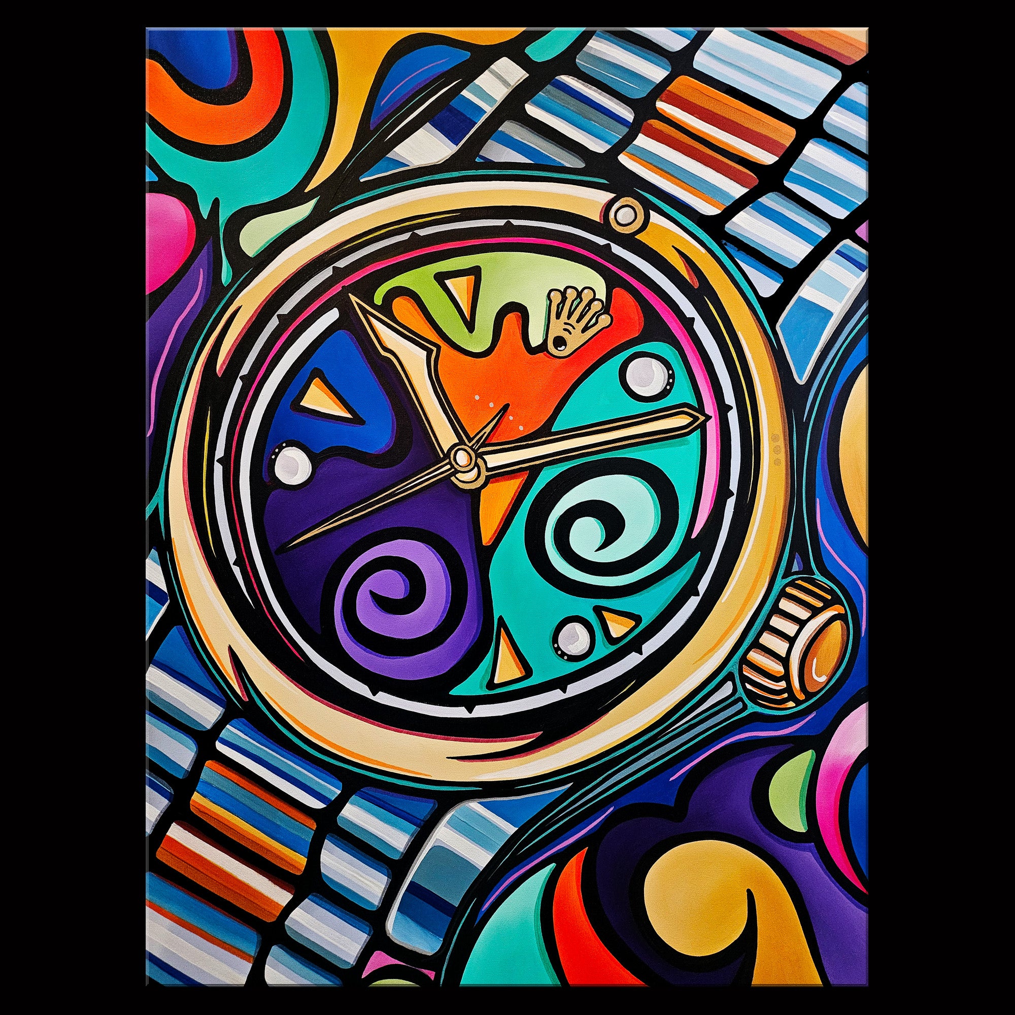 Abstract art original colorful cubist collage watch painting - Swiss M ...