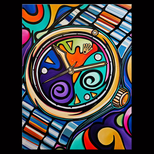 Abstract art original colorful cubist collage watch painting - Swiss Made