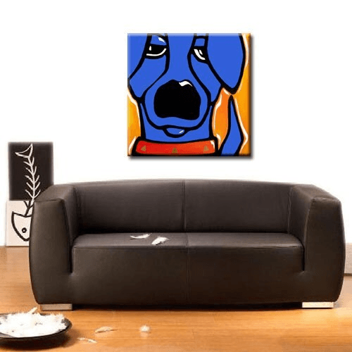 Abstract art original painting Modern pop colorful portrait face blue dog - Curious - Thomasfedro