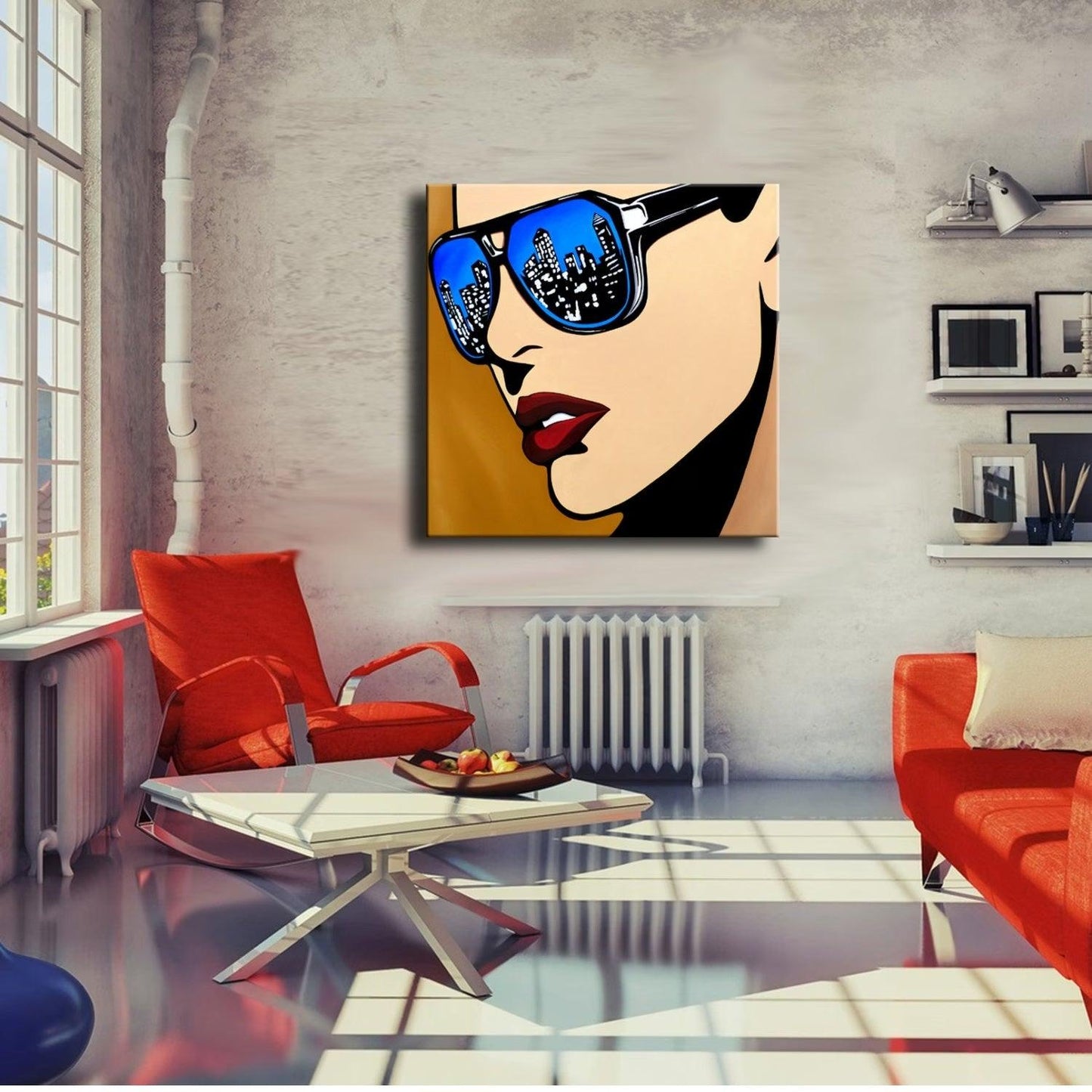 Abstract Pop Art painting colorful city blue huge woman portrait - Urban Vision - Thomasfedro