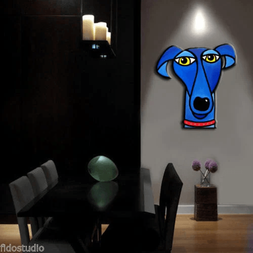 Original Blue Dog art Modern Wall Sculpture Abstract Painting - Woof - Thomasfedro