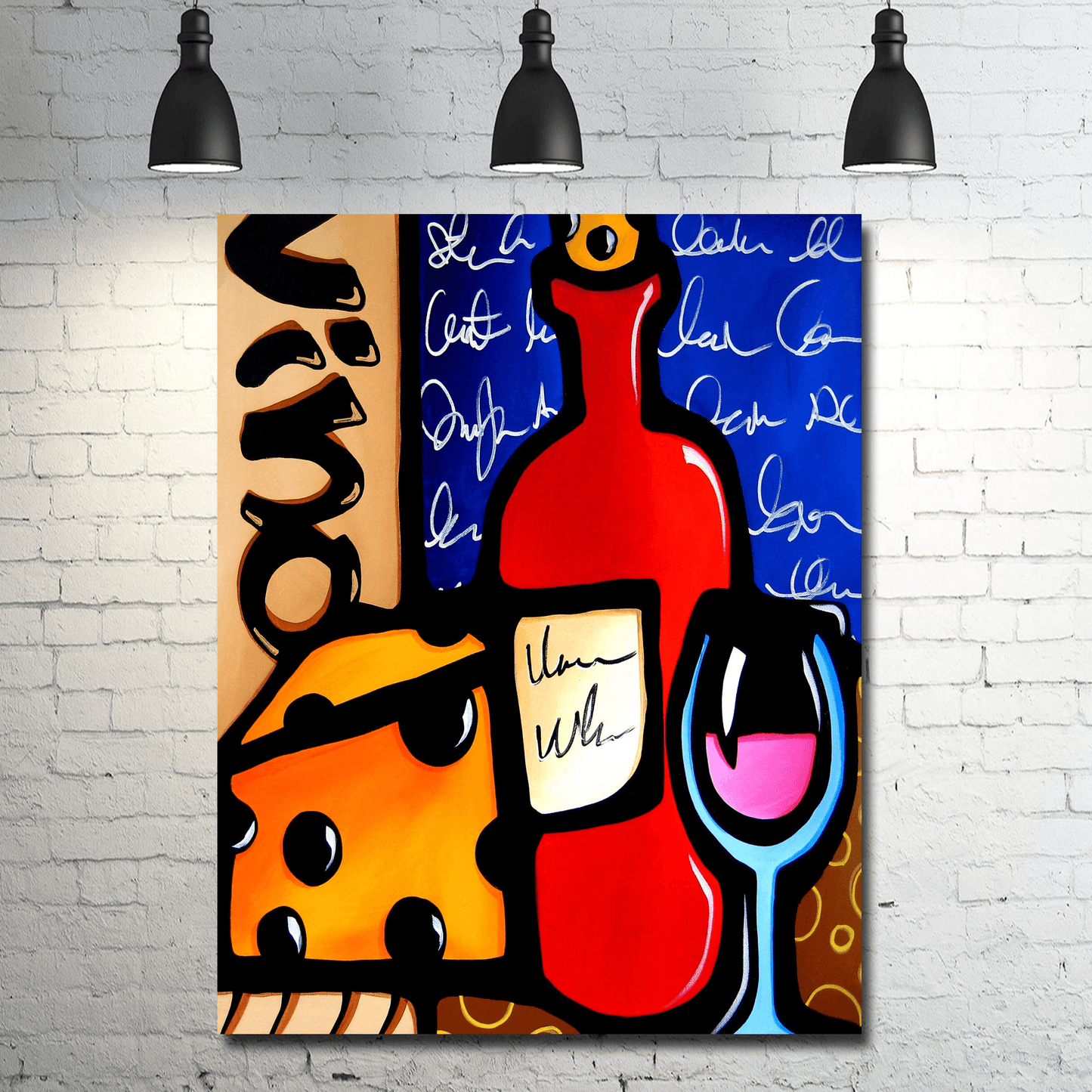 Abstract wine cheese pop Art original Canvas Print - Good To Me - Thomasfedro