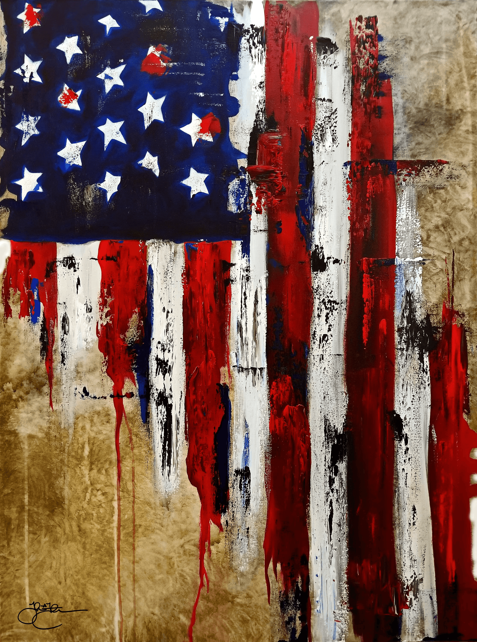 Abstract expressionist art original flag canvas print - America II - Thomasfedro