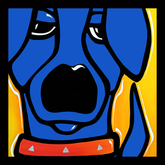 Abstract art original painting Modern pop colorful portrait face blue dog - Curious
